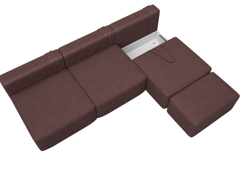 Диван угловой модульный с пуфом Лига-060 НПБ Лонг угол универсальный, Замша, JOLY 09 бордовый