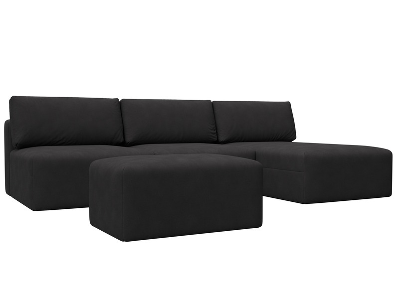 Диван угловой модульный с пуфом Лига-060 НПБ Лонг угол универсальный, Замша, JOLY 08 коричневый