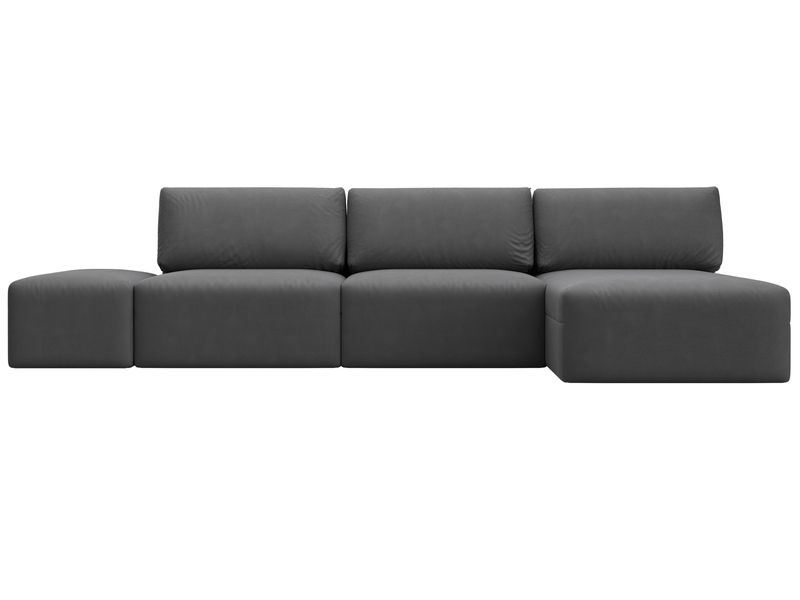 Диван угловой модульный с пуфом Лига-060 НПБ Лонг угол универсальный, Замша, JOLY 13 серый