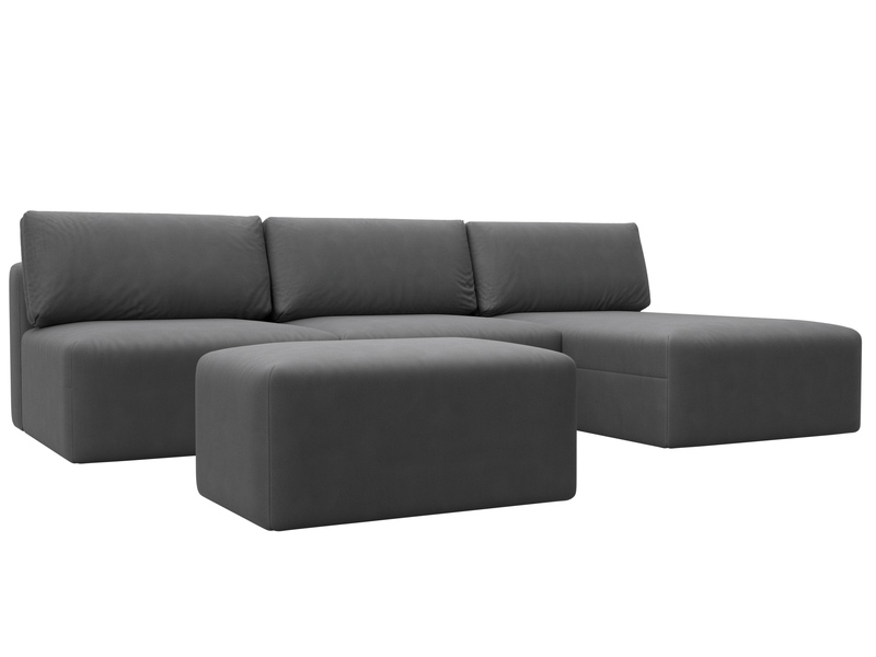 Диван угловой модульный с пуфом Лига-060 НПБ Лонг угол универсальный, Замша, JOLY 13 серый