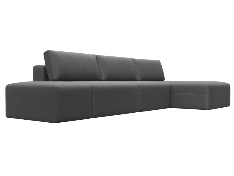 Диван угловой модульный с пуфом Лига-060 НПБ Лонг угол универсальный, Замша, JOLY 13 серый