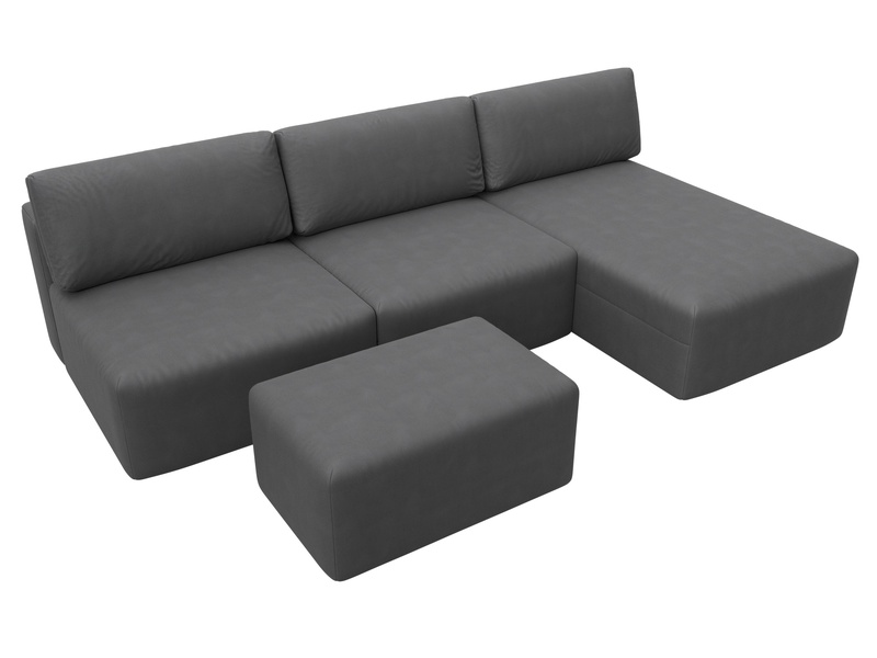 Диван угловой модульный с пуфом Лига-060 НПБ Лонг угол универсальный, Замша, JOLY 13 серый