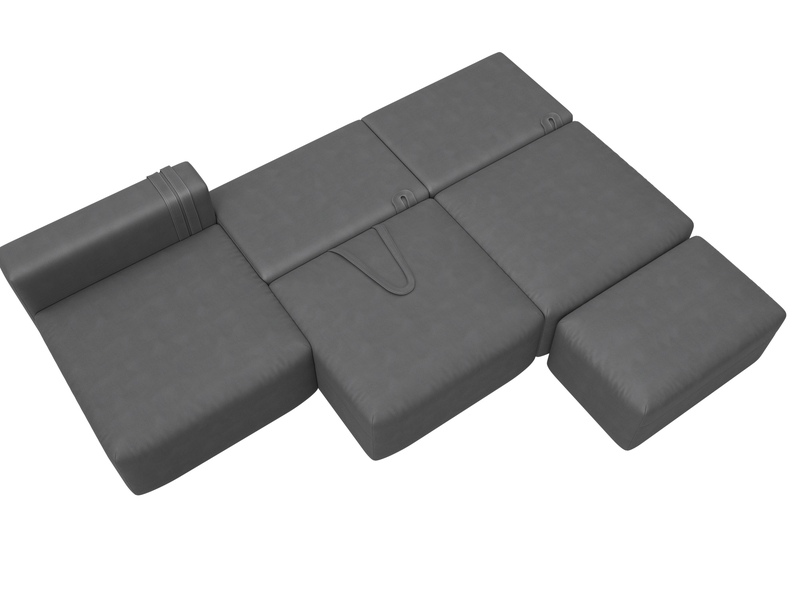 Диван угловой модульный с пуфом Лига-060 НПБ Лонг угол универсальный, Замша, JOLY 13 серый