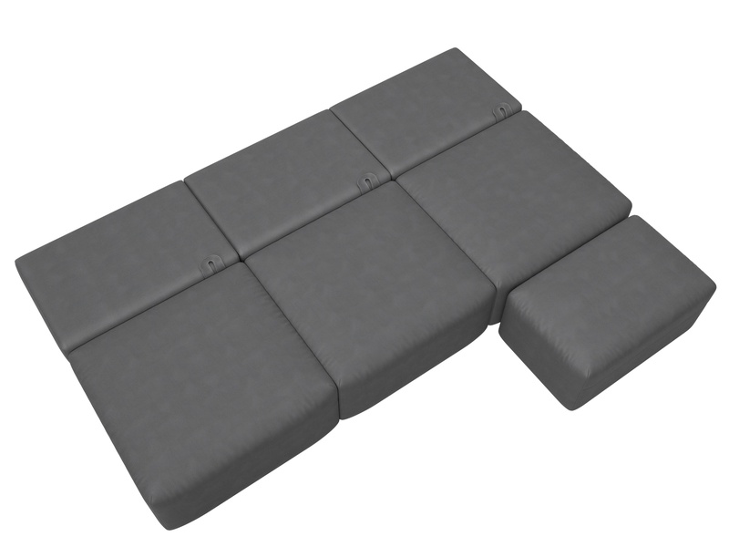 Диван угловой модульный с пуфом Лига-060 НПБ Лонг угол универсальный, Замша, JOLY 13 серый