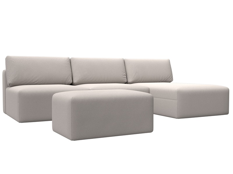 Диван угловой модульный с пуфом Лига-060 НПБ Лонг угол универсальный, Замша, JOLY 05 бежевый