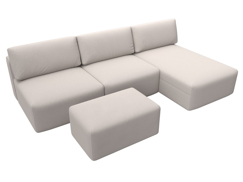Диван угловой модульный с пуфом Лига-060 НПБ Лонг угол универсальный, Замша, JOLY 05 бежевый