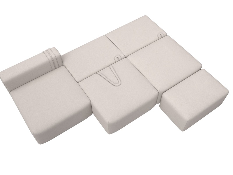 Диван угловой модульный с пуфом Лига-060 НПБ Лонг угол универсальный, Замша, JOLY 05 бежевый