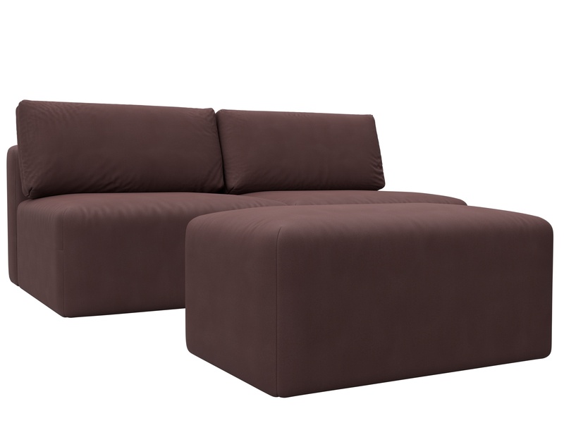 Диван прямой модульный с пуфом Лига-060 НПБ, Замша, JOLY 09 бордовый