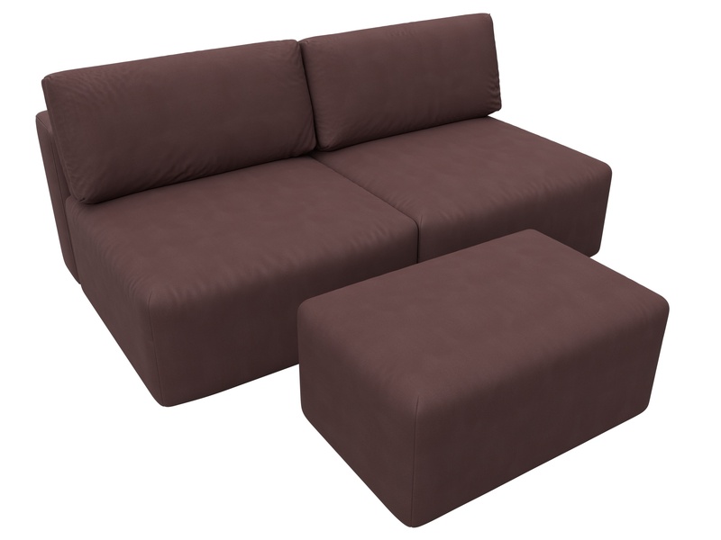 Диван прямой модульный с пуфом Лига-060 НПБ, Замша, JOLY 09 бордовый