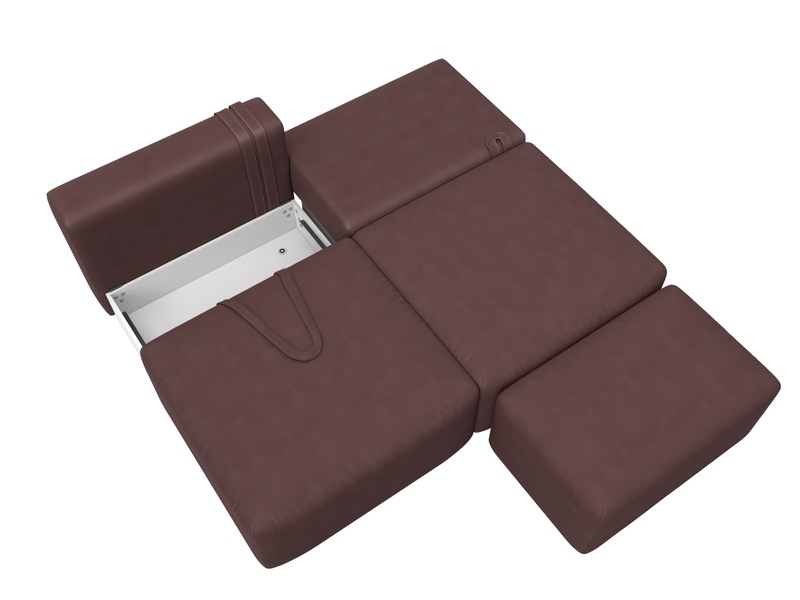 Диван прямой модульный с пуфом Лига-060 НПБ, Замша, JOLY 09 бордовый