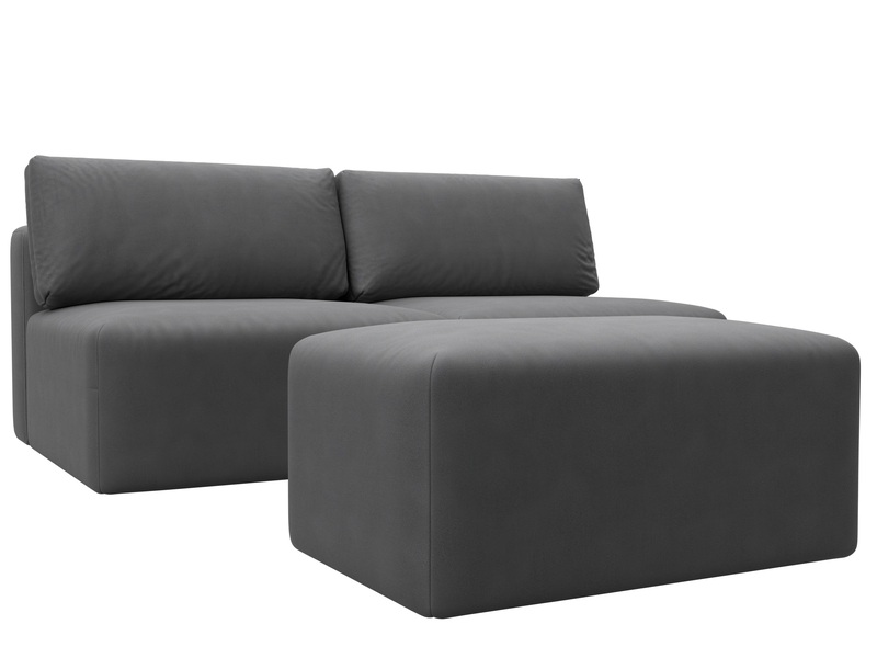 Диван прямой модульный с пуфом Лига-060 НПБ, Замша, JOLY 13 серый