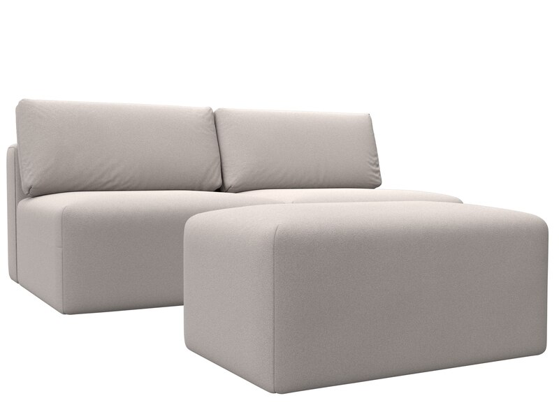 Диван прямой модульный с пуфом Лига-060 НПБ, Замша, JOLY 05 бежевый