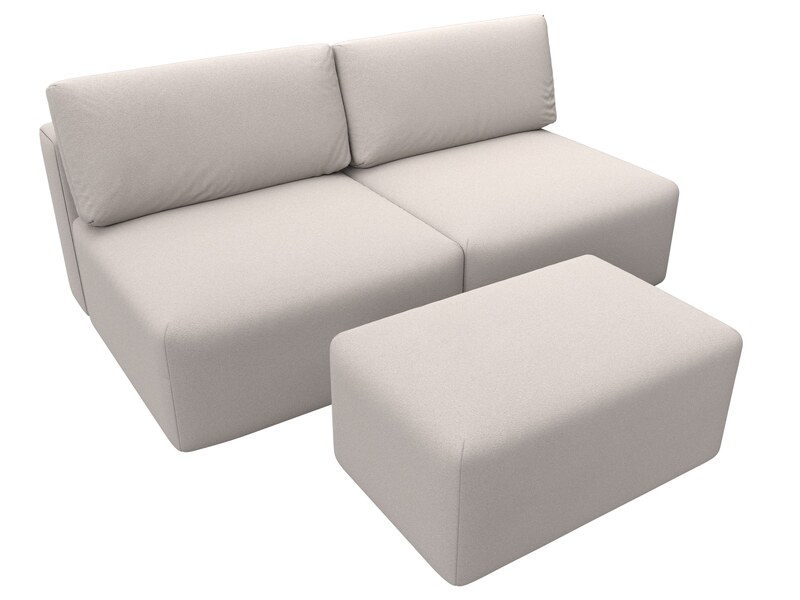 Диван прямой модульный с пуфом Лига-060 НПБ, Замша, JOLY 05 бежевый