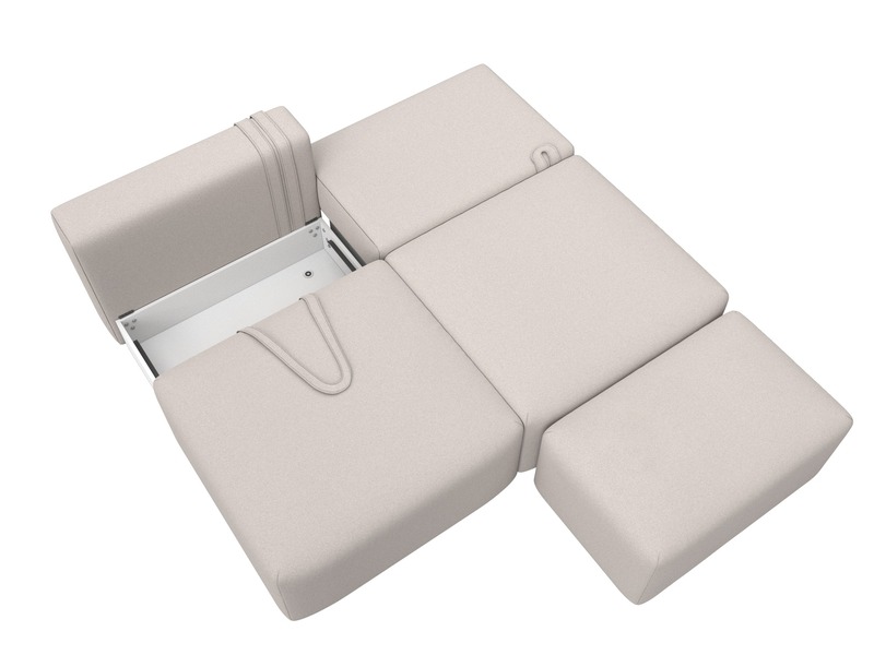 Диван прямой модульный с пуфом Лига-060 НПБ, Замша, JOLY 05 бежевый