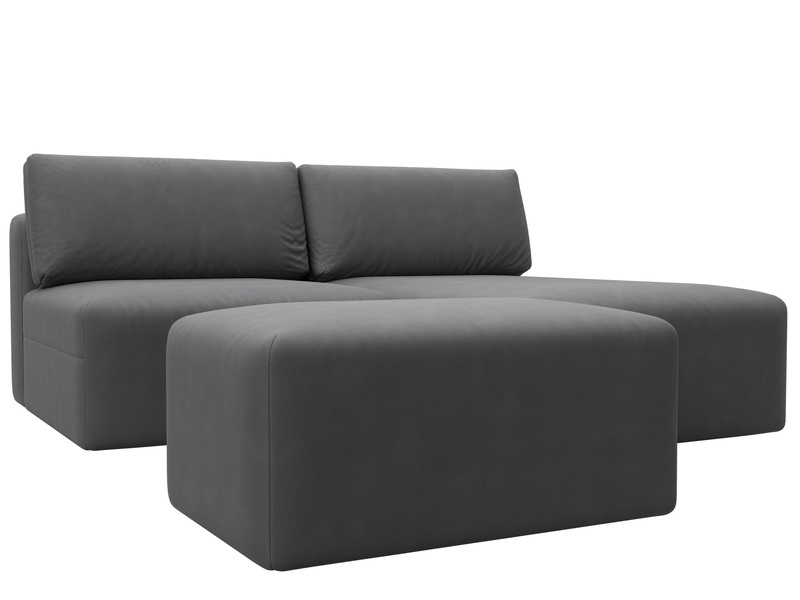 Диван угловой модульный с пуфом Лига-060 НПБ угол универсальный, Замша, JOLY 13 серый