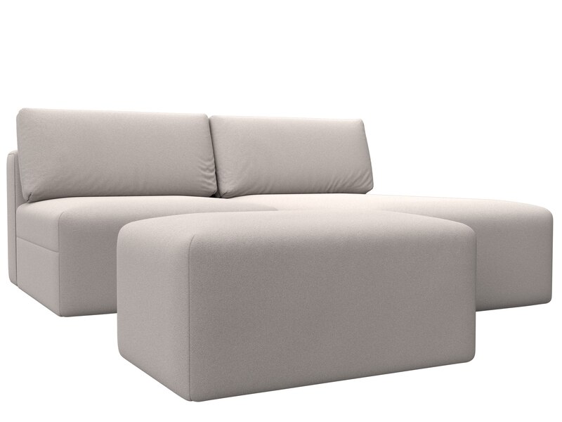 Диван угловой модульный с пуфом Лига-060 НПБ угол универсальный, Замша, JOLY 05 бежевый