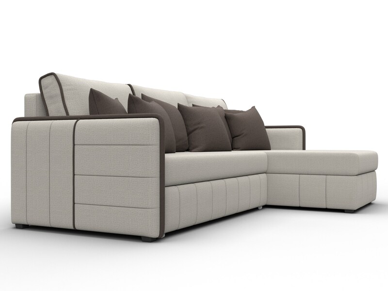 Диван угловой Лига-078 угол универсальный, Рогожка, Амур 02 бежевый;Амур 05 коричневый