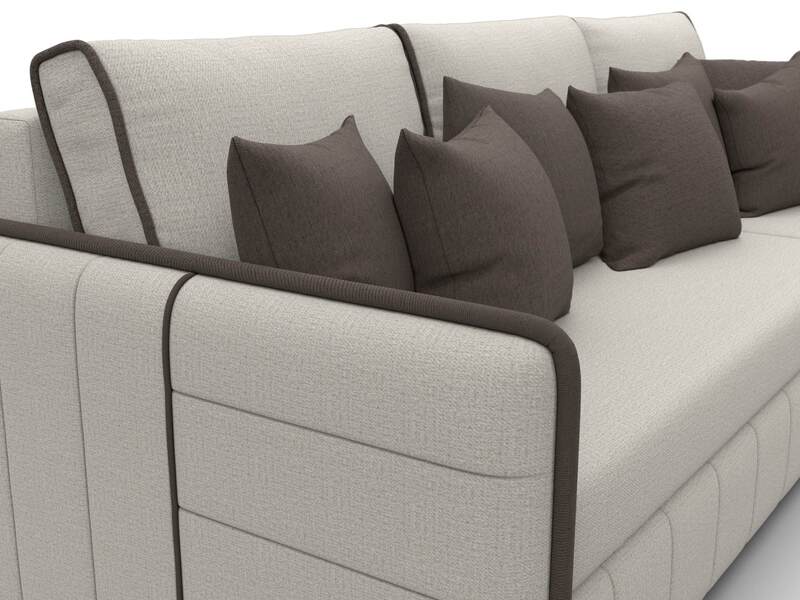 Диван угловой Лига-078 угол универсальный, Рогожка, Амур 02 бежевый;Амур 05 коричневый