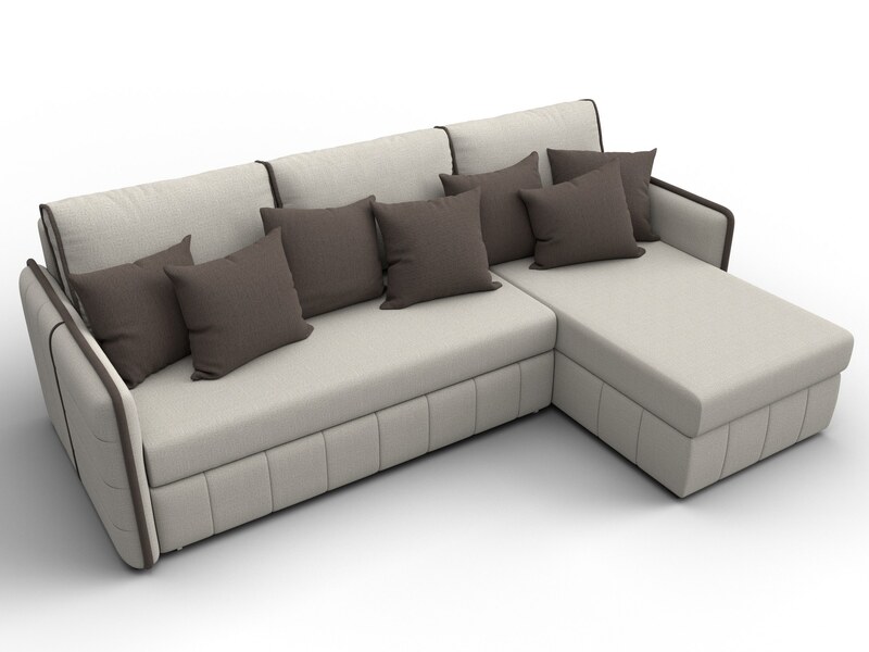 Диван угловой Лига-078 угол универсальный, Рогожка, Амур 02 бежевый;Амур 05 коричневый