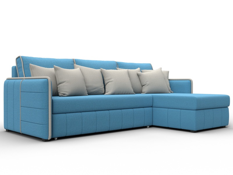 Диван угловой Лига-078 угол универсальный, Рогожка, Амур 10 голубой;Амур 02 бежевый