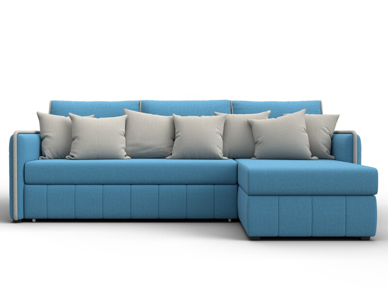 Диван угловой Лига-078 угол универсальный, Рогожка, Амур 10 голубой;Амур 02 бежевый