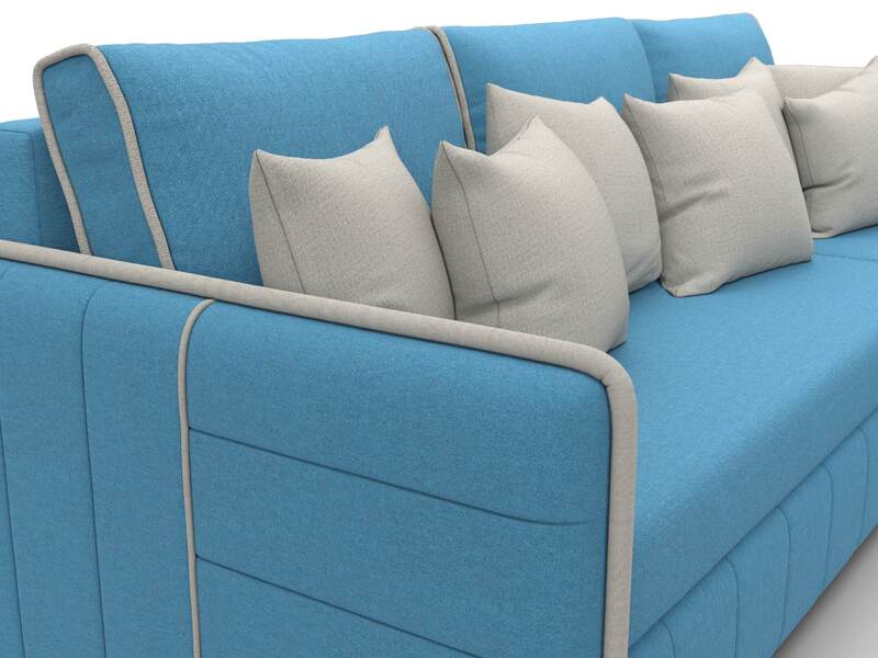 Диван угловой Лига-078 угол универсальный, Рогожка, Амур 10 голубой;Амур 02 бежевый