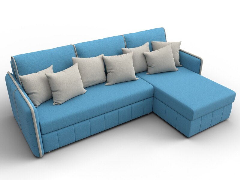 Диван угловой Лига-078 угол универсальный, Рогожка, Амур 10 голубой;Амур 02 бежевый