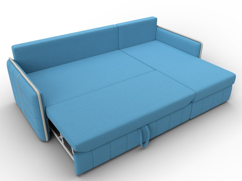 Диван угловой Лига-078 угол универсальный, Рогожка, Амур 10 голубой;Амур 02 бежевый