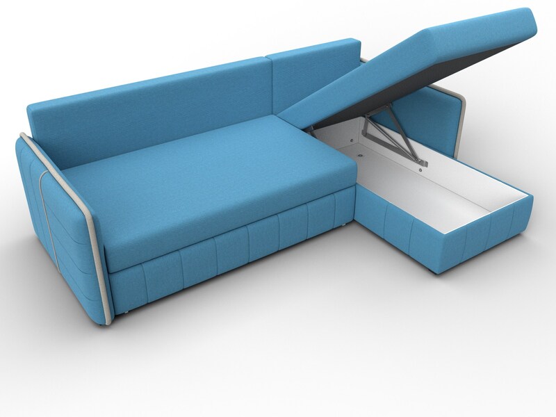 Диван угловой Лига-078 угол универсальный, Рогожка, Амур 10 голубой;Амур 02 бежевый