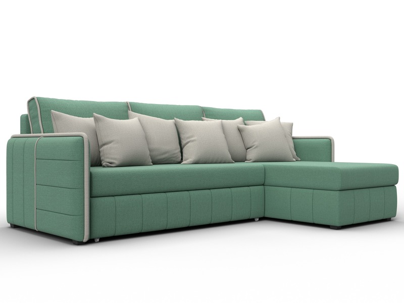 Диван угловой Лига-078 угол универсальный, Рогожка, Амур 11 зеленый;Амур 02 бежевый