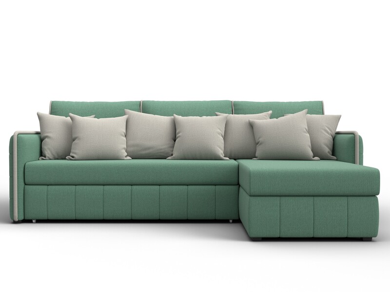 Диван угловой Лига-078 угол универсальный, Рогожка, Амур 11 зеленый;Амур 02 бежевый