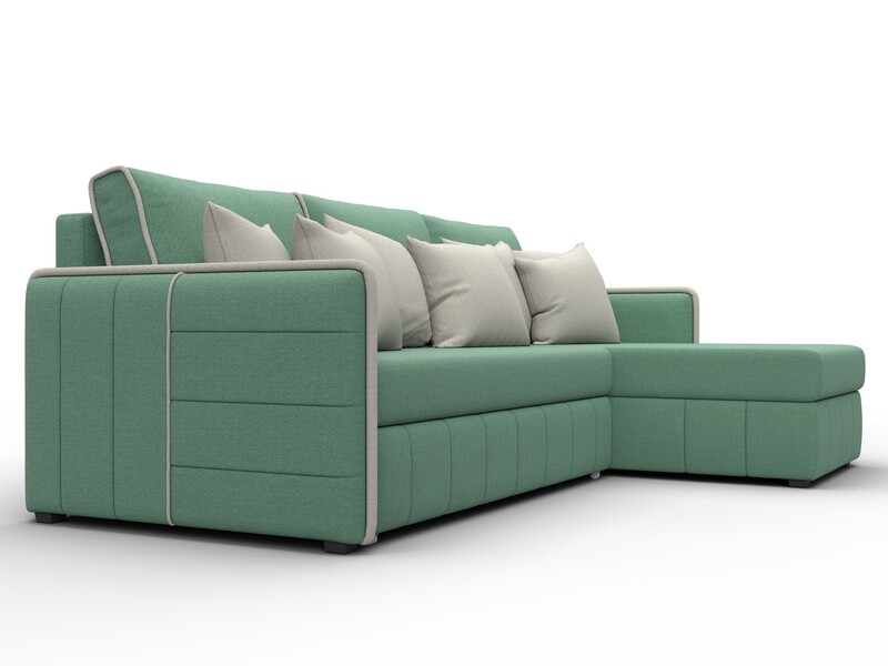 Диван угловой Лига-078 угол универсальный, Рогожка, Амур 11 зеленый;Амур 02 бежевый