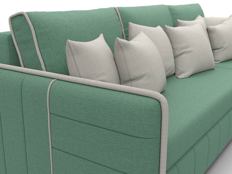 Диван угловой Лига-078 угол универсальный, Рогожка, Амур 11 зеленый;Амур 02 бежевый