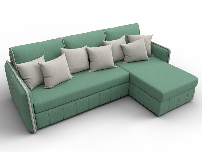 Диван угловой Лига-078 угол универсальный, Рогожка, Амур 11 зеленый;Амур 02 бежевый