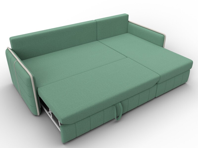 Диван угловой Лига-078 угол универсальный, Рогожка, Амур 11 зеленый;Амур 02 бежевый