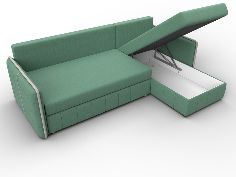 Диван угловой Лига-078 угол универсальный, Рогожка, Амур 11 зеленый;Амур 02 бежевый