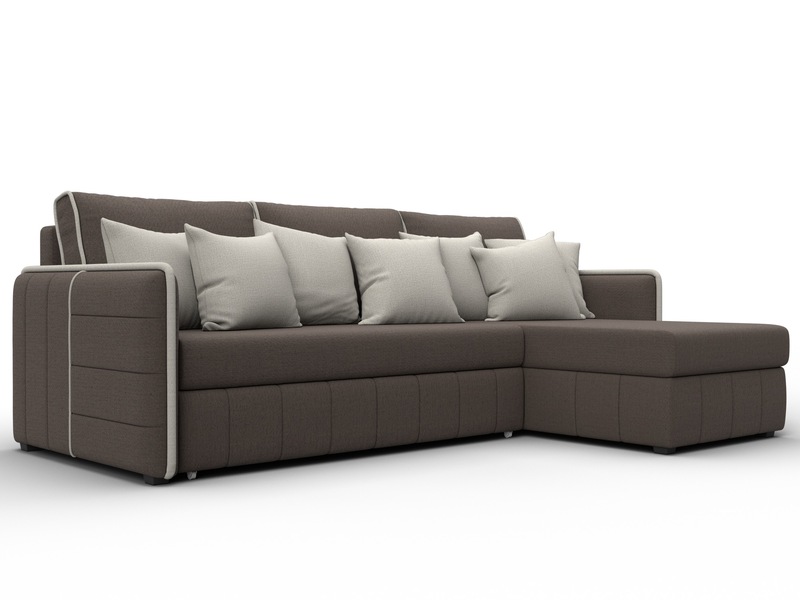 Диван угловой Лига-078 угол универсальный, Рогожка, Амур 05 коричневый;Амур 02 бежевый