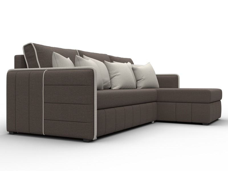 Диван угловой Лига-078 угол универсальный, Рогожка, Амур 05 коричневый;Амур 02 бежевый