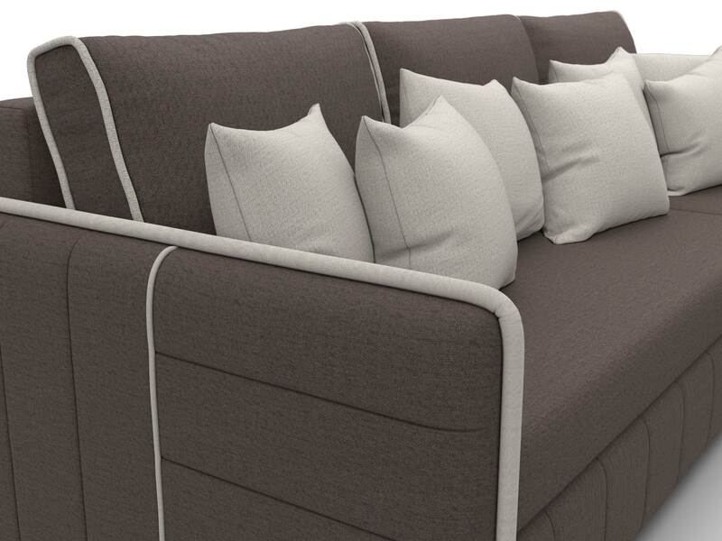 Диван угловой Лига-078 угол универсальный, Рогожка, Амур 05 коричневый;Амур 02 бежевый