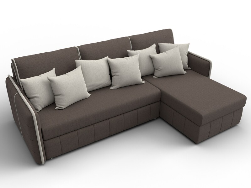 Диван угловой Лига-078 угол универсальный, Рогожка, Амур 05 коричневый;Амур 02 бежевый