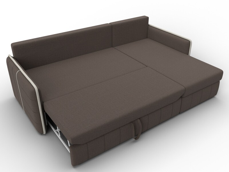 Диван угловой Лига-078 угол универсальный, Рогожка, Амур 05 коричневый;Амур 02 бежевый