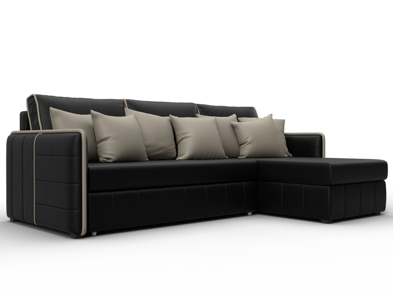 Диван угловой Лига-078 угол универсальный, Экокожа, GRIFON 18 черный;GRIFON 04 бежевый