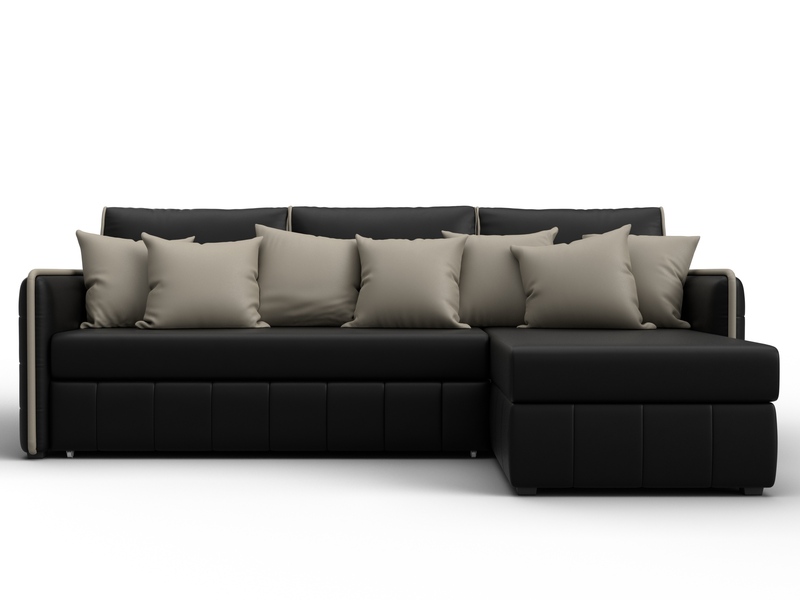 Диван угловой Лига-078 угол универсальный, Экокожа, GRIFON 18 черный;GRIFON 04 бежевый