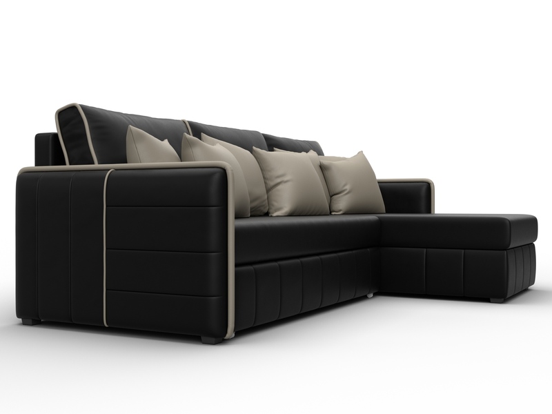 Диван угловой Лига-078 угол универсальный, Экокожа, GRIFON 18 черный;GRIFON 04 бежевый