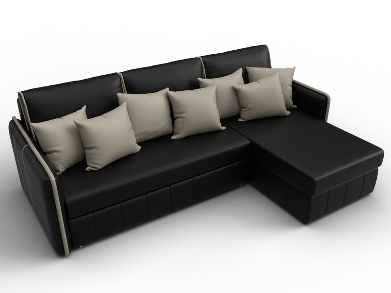 Диван угловой Лига-078 угол универсальный, Экокожа, GRIFON 18 черный;GRIFON 04 бежевый