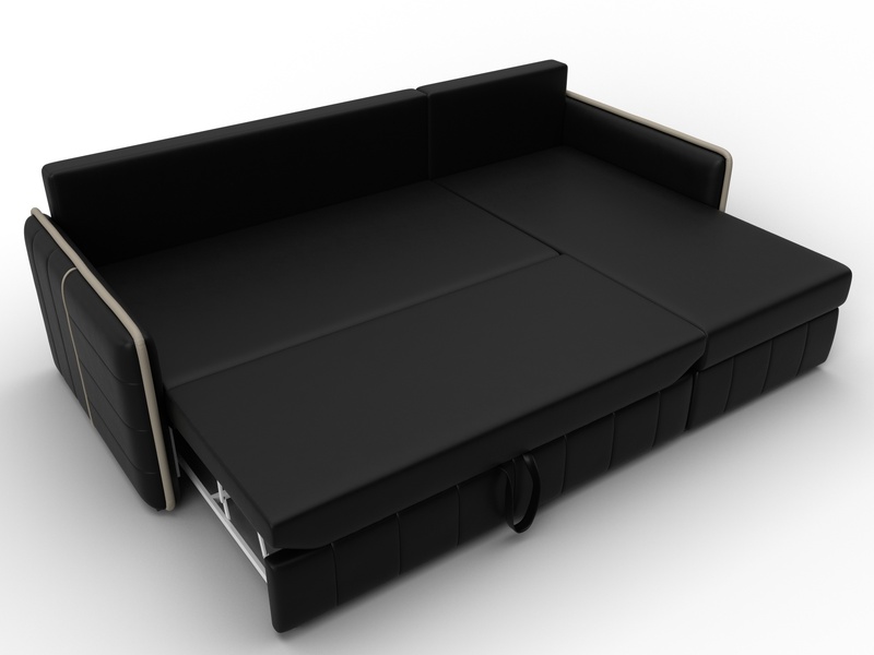 Диван угловой Лига-078 угол универсальный, Экокожа, GRIFON 18 черный;GRIFON 04 бежевый