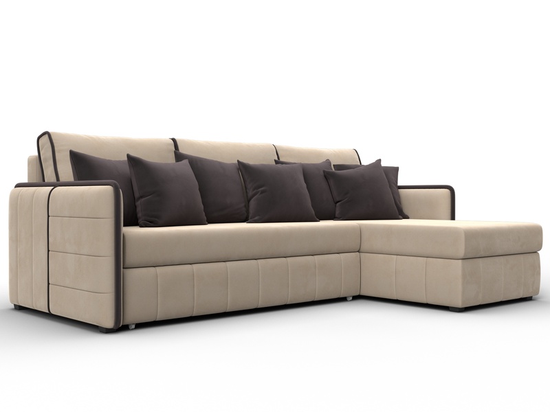 Диван угловой Лига-078 угол универсальный, Велюр, Seven 729 бежевый;Seven 727 коричневый
