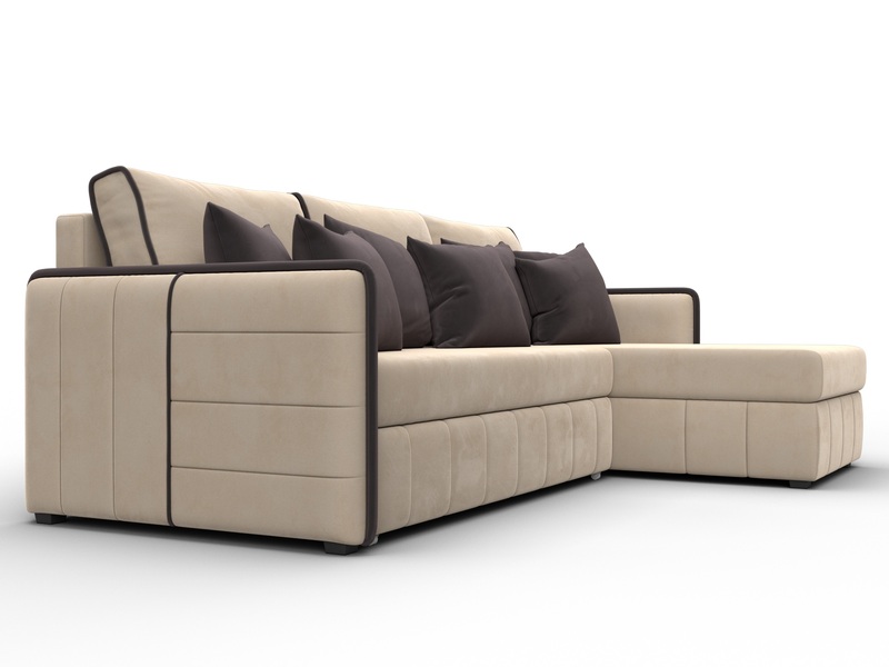 Диван угловой Лига-078 угол универсальный, Велюр, Seven 729 бежевый;Seven 727 коричневый