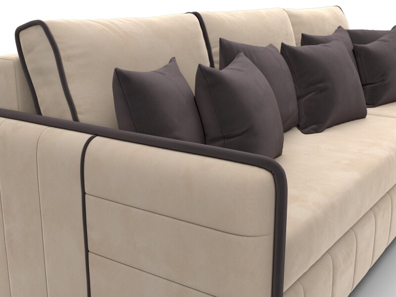 Диван угловой Лига-078 угол универсальный, Велюр, Seven 729 бежевый;Seven 727 коричневый