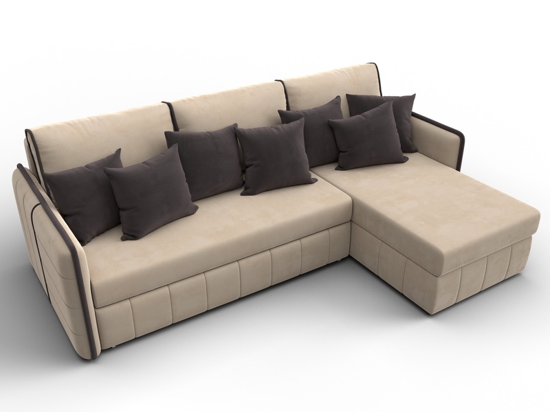 Диван угловой Лига-078 угол универсальный, Велюр, Seven 729 бежевый;Seven 727 коричневый